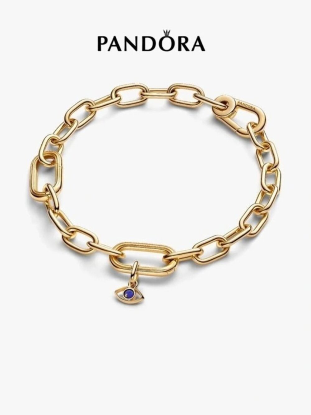 Pandora Gold Chain Bracelet with Blue Eye Charm Pendant